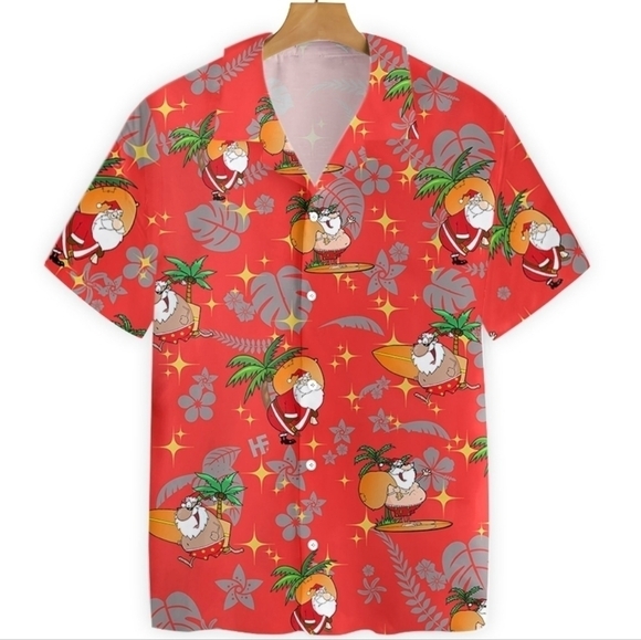 Santa on Vacation Mode Red Hawaiian Shirt Size S - Picture 1 of 10